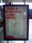 Take a running jump here (at a bus stop)